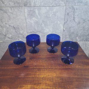 Vintage Cobalt Blue Glass Dessert/Parfait/Champagne Glasses, Set of 4